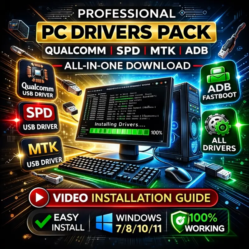 Professional PC Usb Drivers Download – Qualcomm | SPD | MTK | ADB All Drivers Pack with Installation Video Support